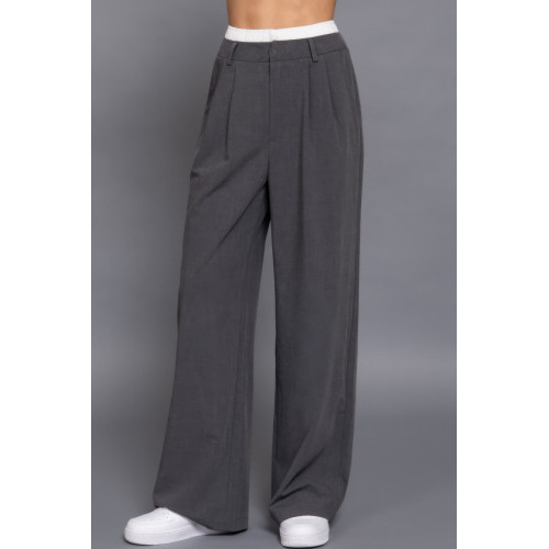 Contrast Waist Boxer Straight Long Pants