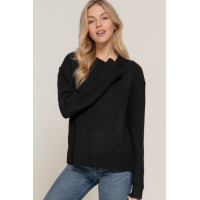 Long Slv Mock Neck Raised Seam Sweater