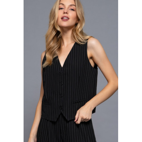 V-neckline Pin Stripe Woven Vest