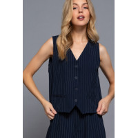 V-neckline Pin Stripe Woven Vest