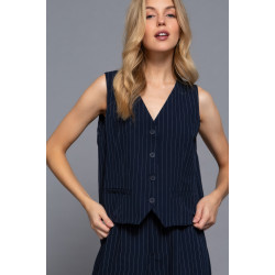 V-neckline Pin Stripe Woven Vest