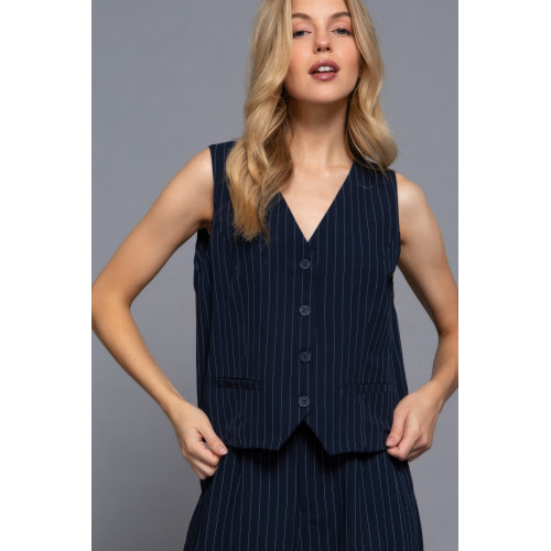 V-neckline Pin Stripe Woven Vest