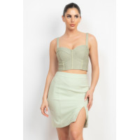 Sleeveless Line Detailed Bustier Tank Top