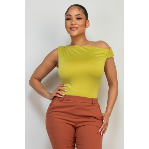 One-shoulder Twisted Detail Silky Top