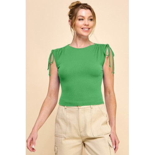 Ruching Shoulder Ribbed Top