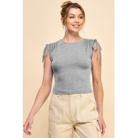 Ruching Shoulder Ribbed Top