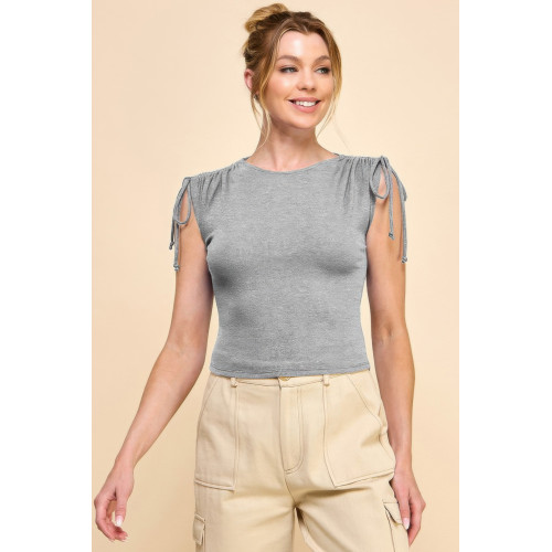 Ruching Shoulder Ribbed Top
