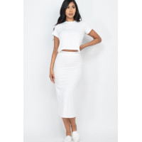 Short Sleeve Ribbed Top & Midi Skirt Se