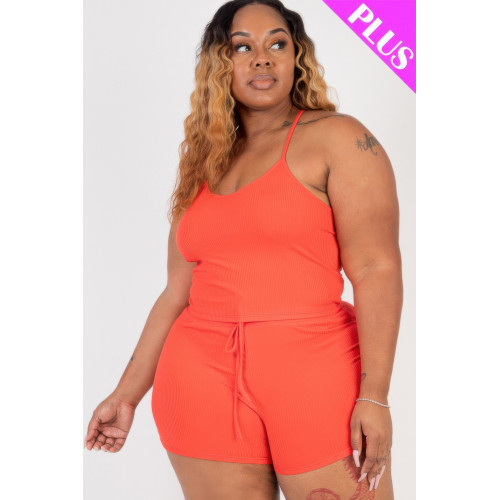 Plus Size Ribbed Crop Cami Top & Shorts Set