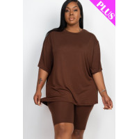 Plus Size Loose Fit Top & Biker Shorts Set
