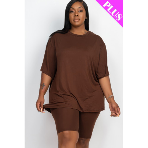 Plus Size Loose Fit Top & Biker Shorts Set