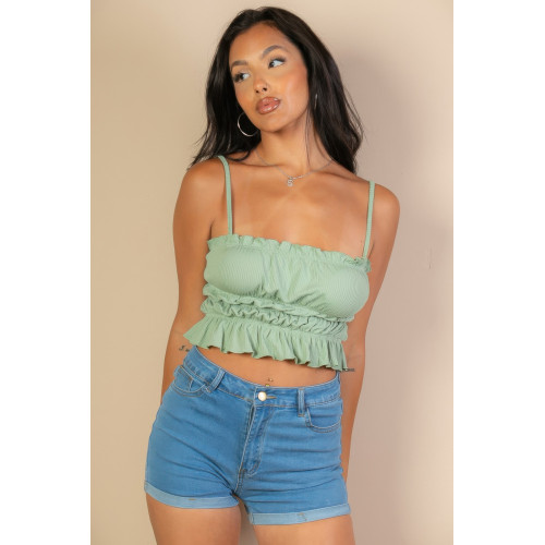 Tiered Shirred Body Crop Top