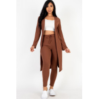 Ribbed Long Cardigan & Leggings Set
