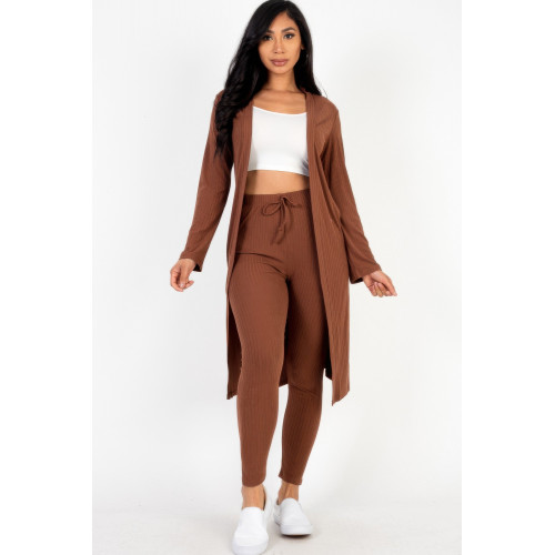 Ribbed Long Cardigan & Leggings Set