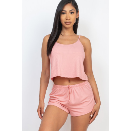 Ribbed Strappy Top & Shorts Set