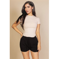 Ribbed Round Neck Short Sleeve Top
