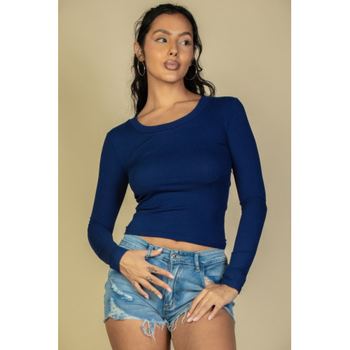 Ribbed Crew Neck Long Sleeve Tee