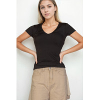 Ribbed V-neck Short Sleeve Top