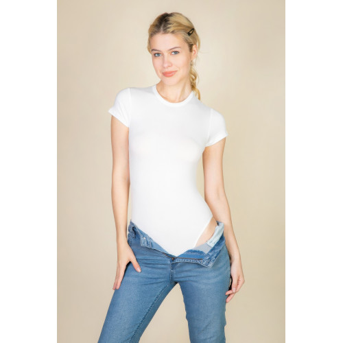 Short Sleeve Crew Neck Bodysuit - CC-WH2000581