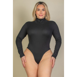 Plus Ribbed Turtle Neck Long Sleeve Bodysuit