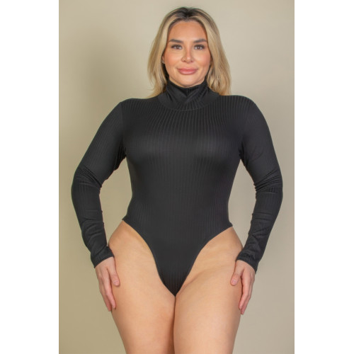 Plus Ribbed Turtle Neck Long Sleeve Bodysuit - CC-WH2000587