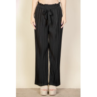 Pleated Stretch Crepe Pull-on Wide Leg Tie Front Pants