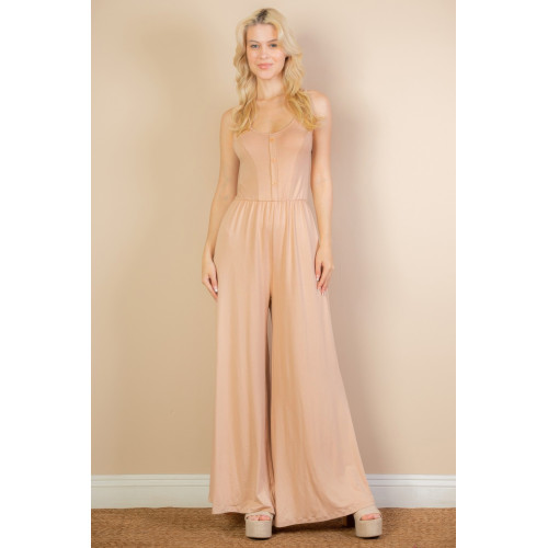 Button Front Wide Leg Jumpsuit