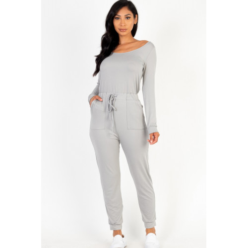 Tie Waist Long Sleeve Jumpsuit