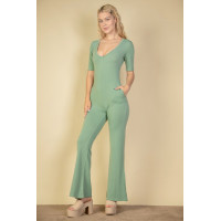 French Terry Short Sleeve Flare Jumpsuit