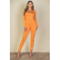 Scoop Neck Long Sleeve Bodycon Jumpsuit