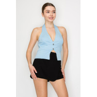 Halter Neck Buckled Open-back Top