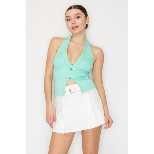 Halter Neck Buckled Open-back Top