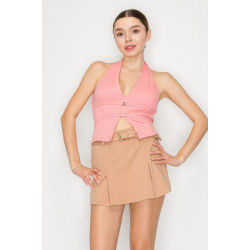 Halter Neck Buckled Open-back Top