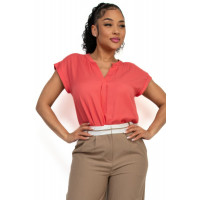 Solid V-collared Neck Top