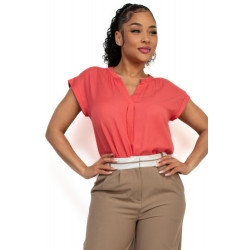Solid V-collared Neck Top