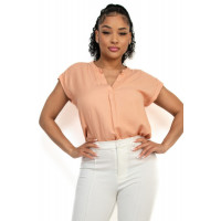 Solid V-collared Neck Top