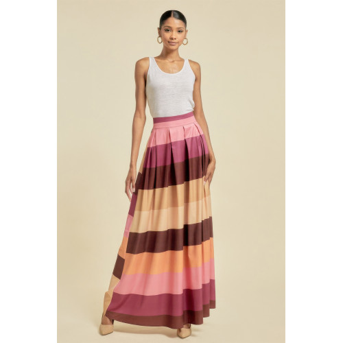 Color Block Maxi Skirt With Pockets