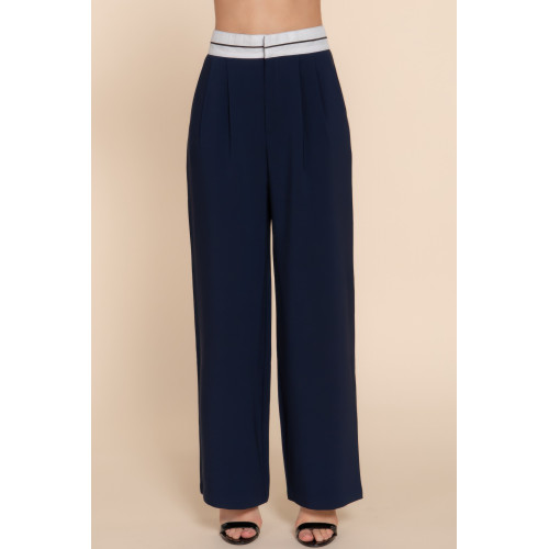 Contrast Waistband Straight Long Pants