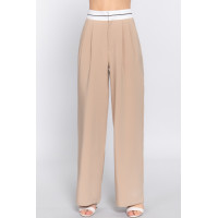 Contrast Waistband Straight Long Pants