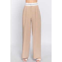 Contrast Waistband Straight Long Pants