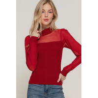 Long Slv Mesh Panel Detail Sweater Top