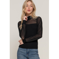 Long Slv Mesh Panel Detail Sweater Top