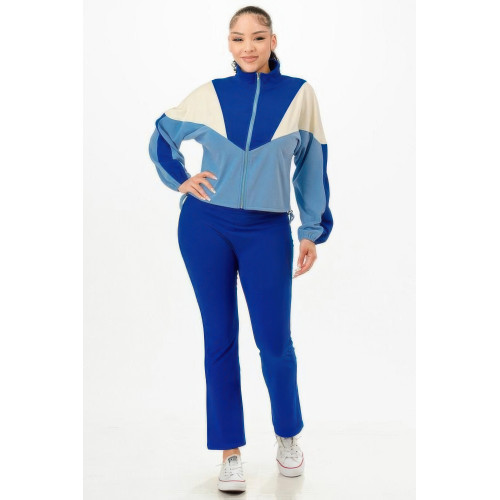 Color Blocked Jacket W/flare Pants Set