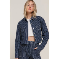 Button Down Stripe Denim Short Jacket