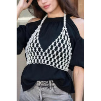 Faux Pearl Halter Neck Top