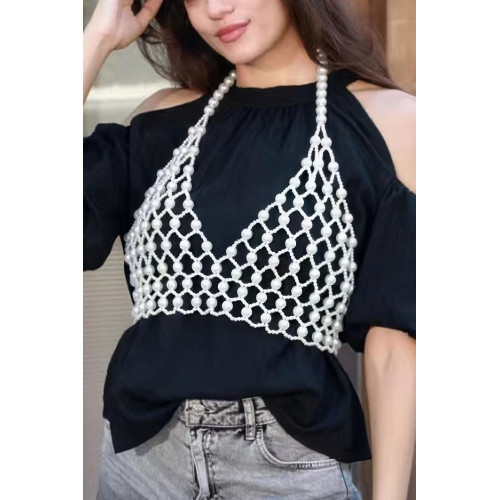 Faux Pearl Halter Neck Top