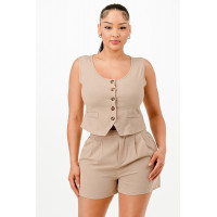 Casual Cropped Vest And Short Set