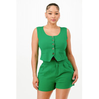 Casual Cropped Vest And Short Set