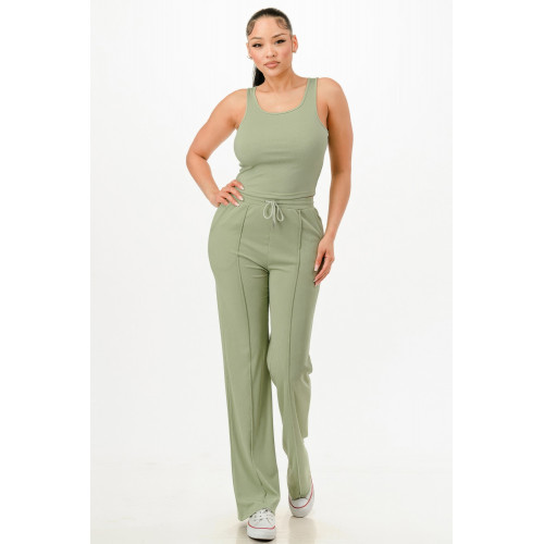 Ribbed Tank Top And Pant Set