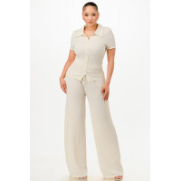 Textured Polo Top And Pants Set